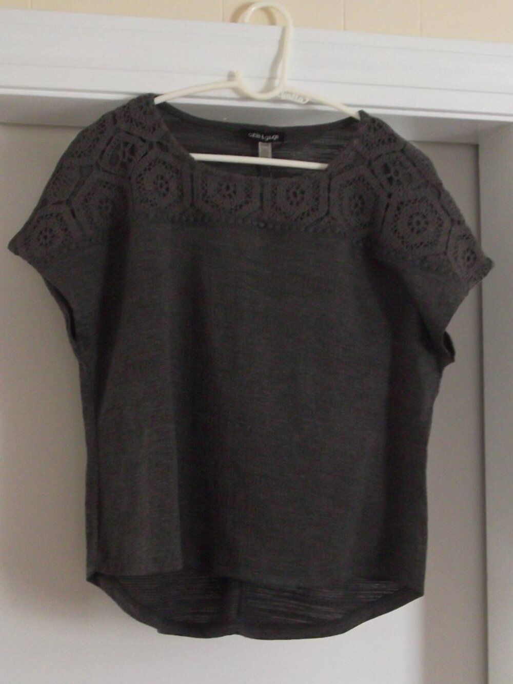 cable & gauge gray crochet-detail top NWT